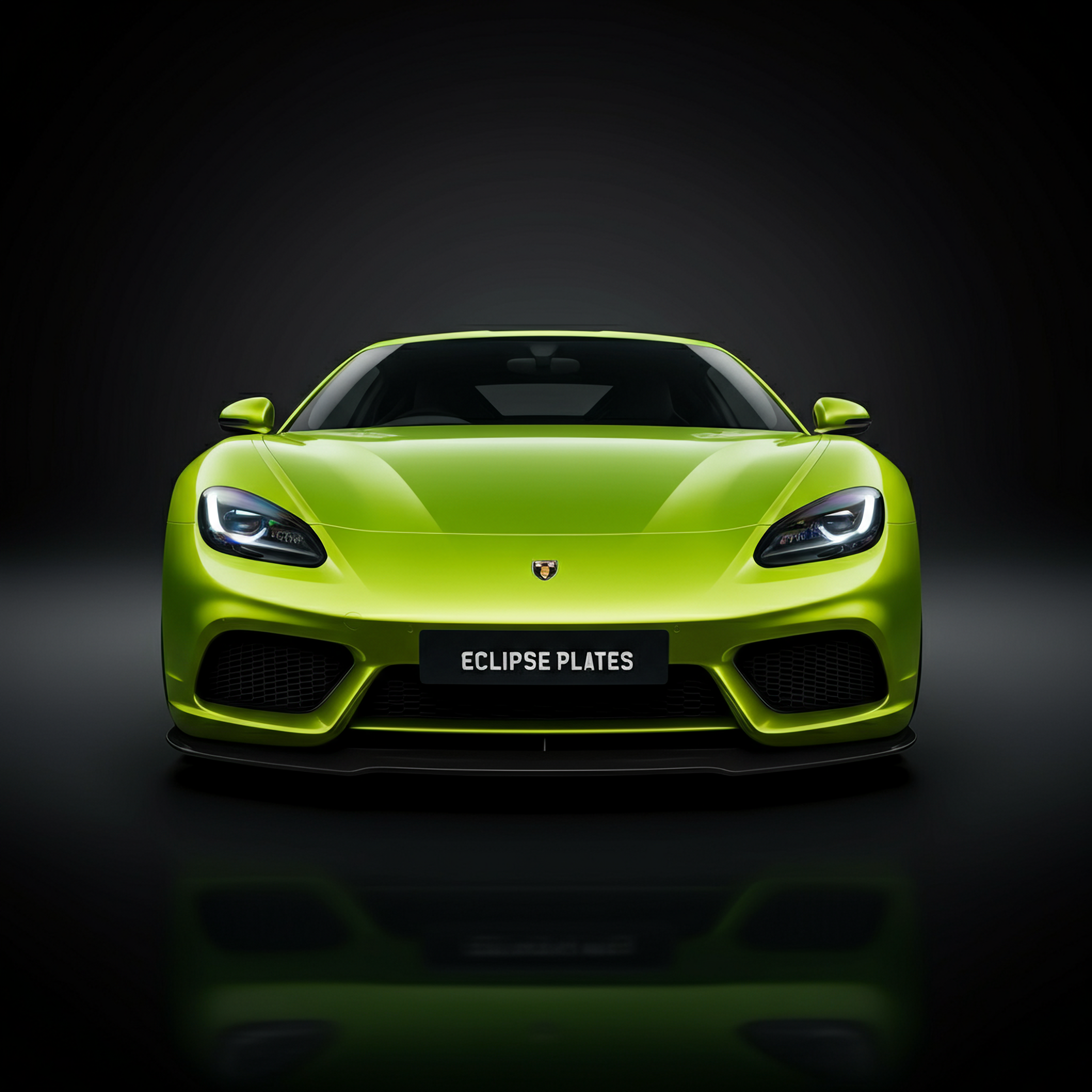 Modern sports car with sleek design and custom license plate.