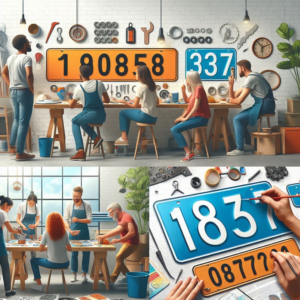 people sitting making number plates for cars in Manchester