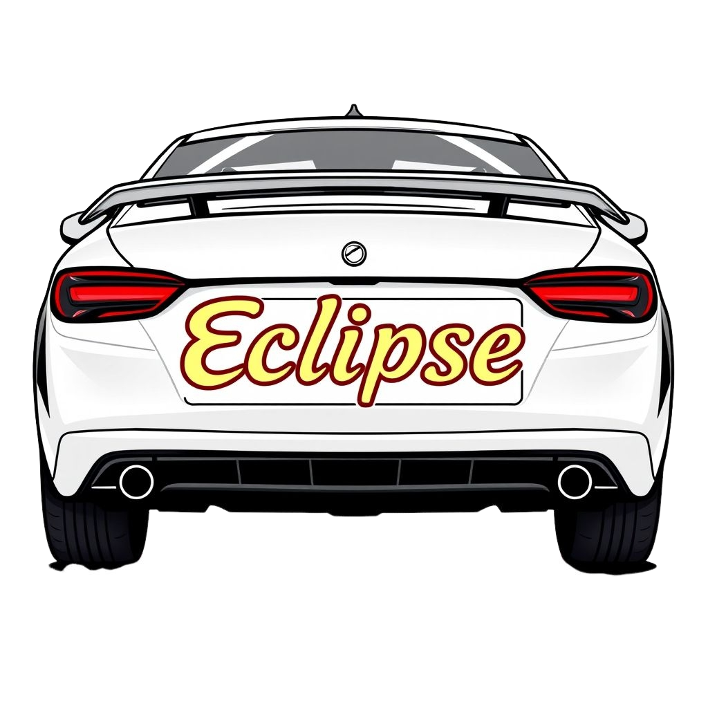 White car cartoon sticker with Eclipse license plate.